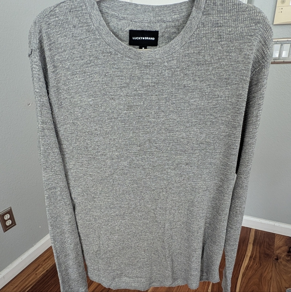 Lucky Ribbed Thermal Crew Heather Grey Long Sleeve Shirt Size Medium Nwt ❤️